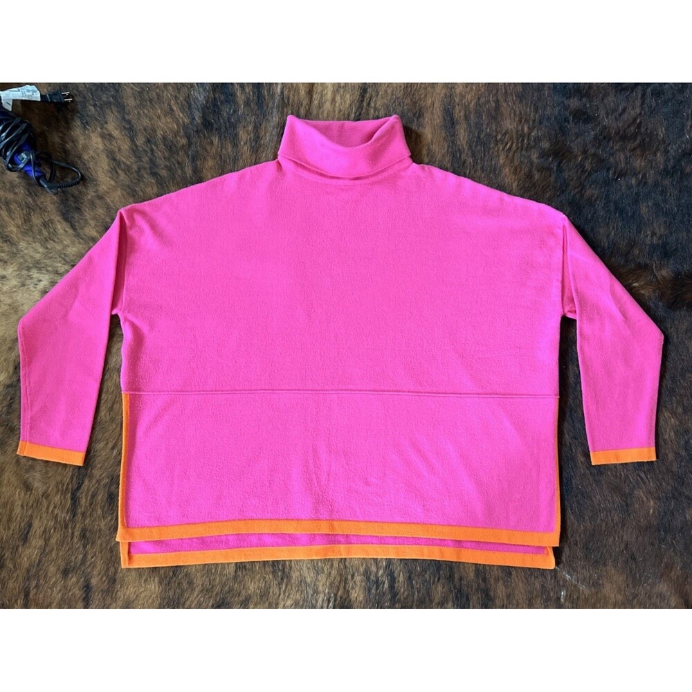 THML Sz M Pink Mock Neck Knit Top Sweater Women’s Colorblock Hem Long Sleeve